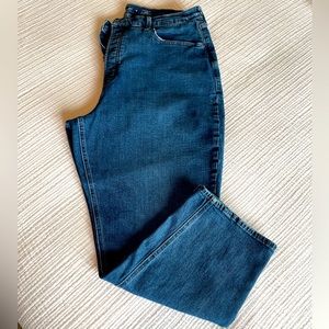 Old Navy extra high-rise curvy fit sky-high straight leg jeans.